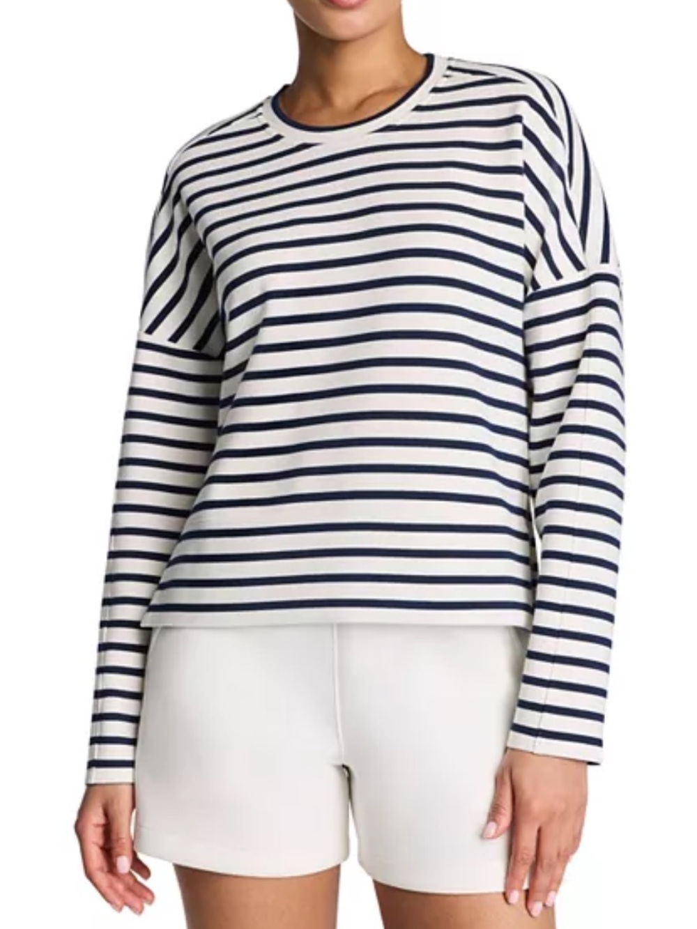 SPANX AirEssentials Long Sleeve Side Slit Top Pier Stripe L